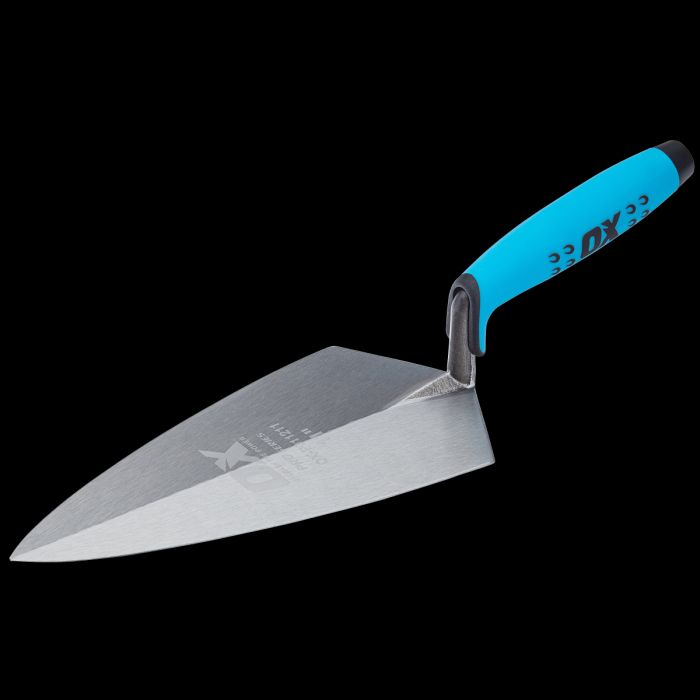 Product image with black backdrop of brick trowel.