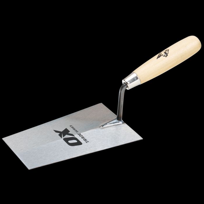 Product image with black backdrop of bucket trowel.