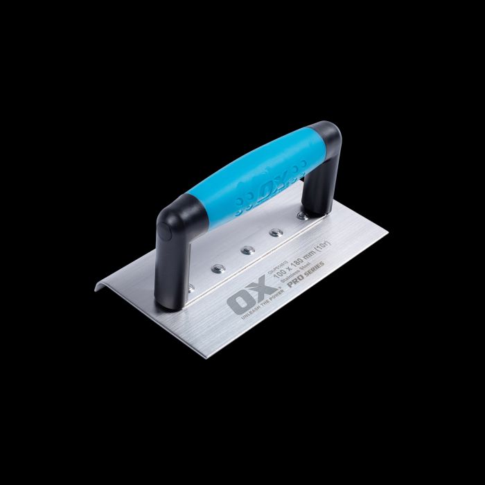 Product image with black backdrop of edging trowel.