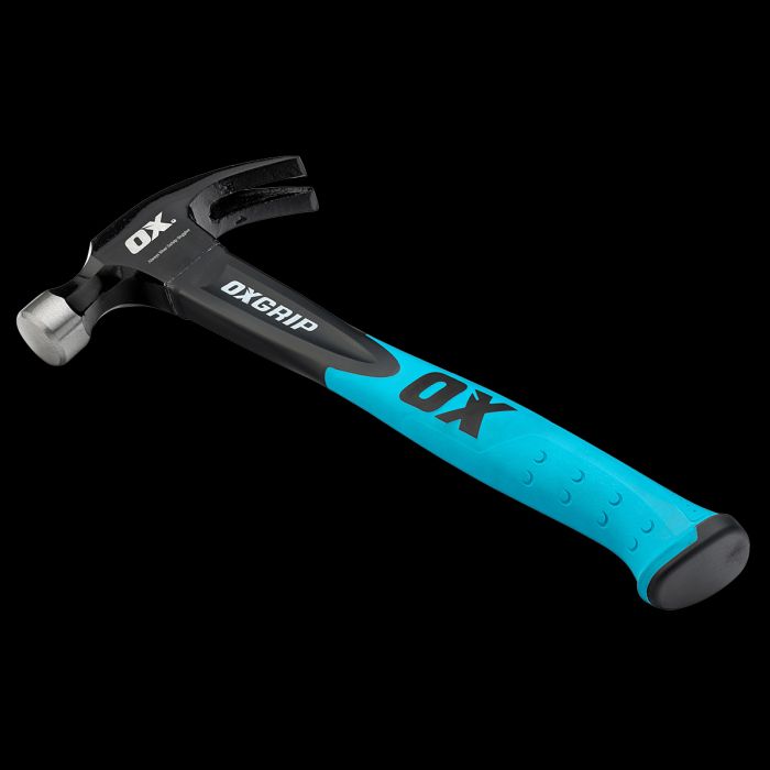 Product image with black backdrop of fibreglass handle claw hammer.