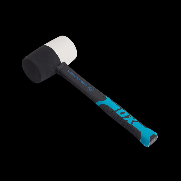 Product image with black backdrop of a rubber mallet.